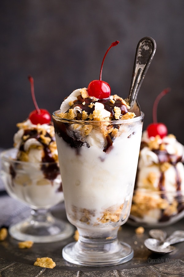 Ice cream sundae with toppings
