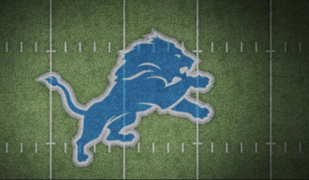 Detroit Lions banner Detroit Lions banner on a football field